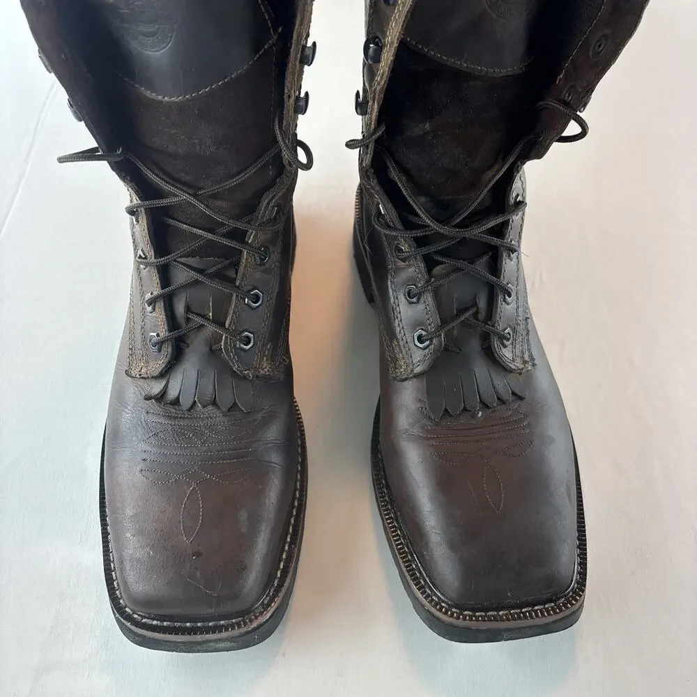 Justin 8” Rugged Tan Stampede Square Toe Work Boots Men’s Size 12D Style WK681